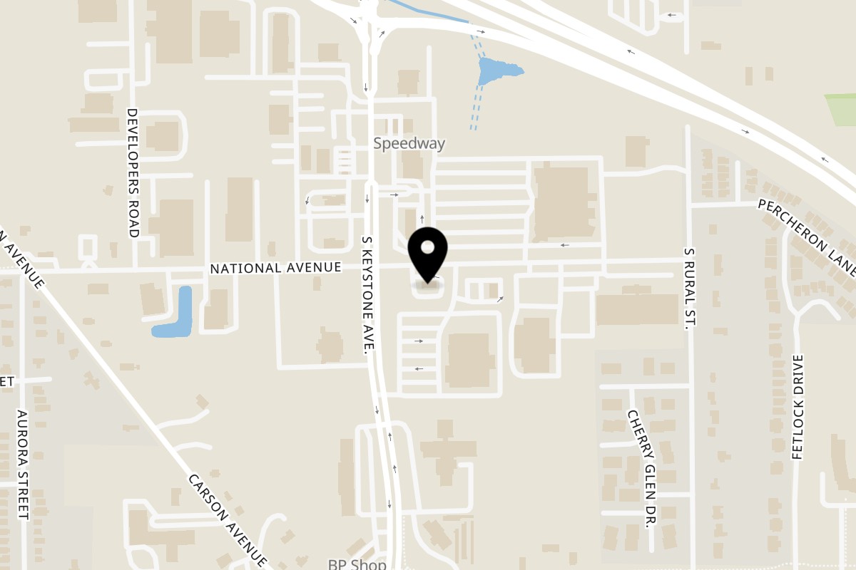 Map showing the location of Home Run Burger National on 2425 National Ave in Indianapolis